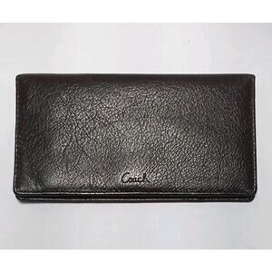Coach Rare Leather Checkbook Cover Wallet Dark Brown